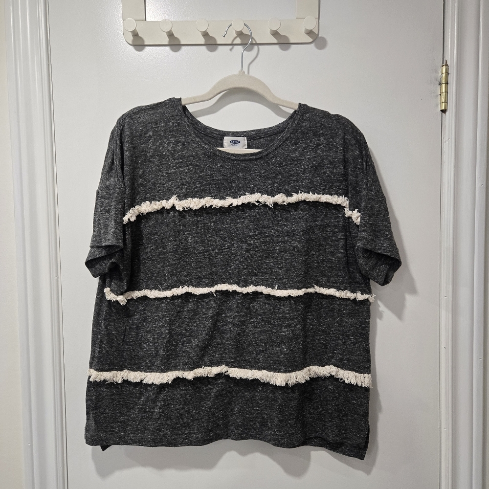 Old Navy Grey Striped Tassel Boxy T-Shirt